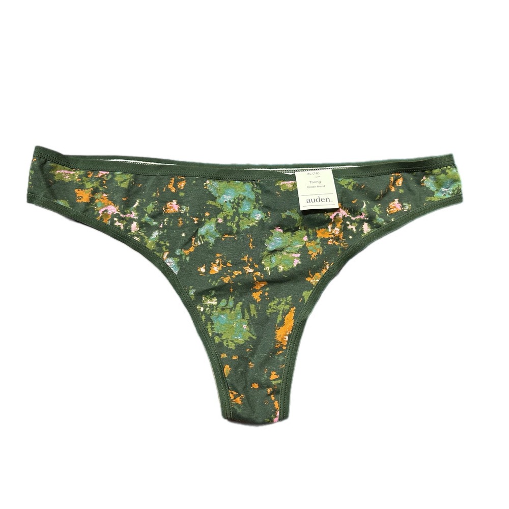 Auden Women's Thong Underwear Cotton Blend Fern‎ Green Abstract Print XL 16